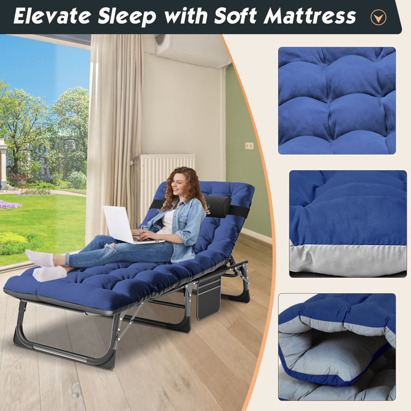 JTANGL 5Fold Lounge Chair, Adjustable 5Position Sleeping Chair with 2